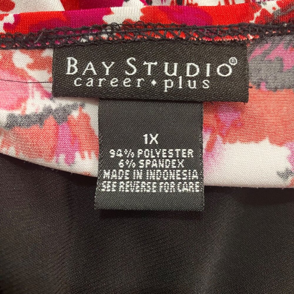 Bay Studio Blouse 1X Red Black Abstract Tie Dye Swirl Plus Size Career Boho Chic - Picture 5 of 8